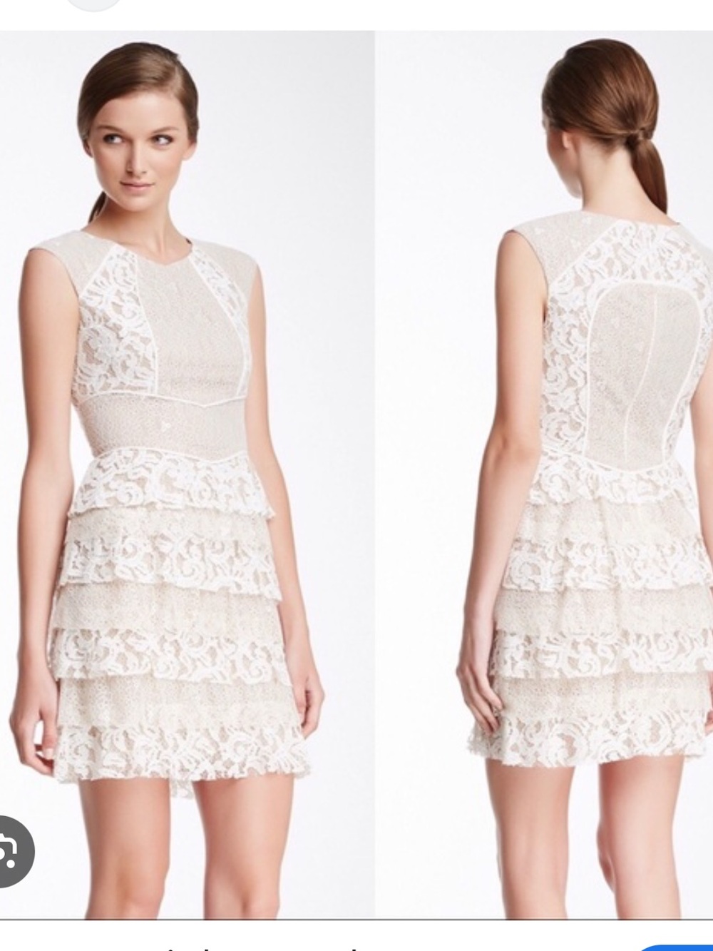 BCBGMaxAzria Kayla Blush and White Lace Tiered Mini Dress size 0